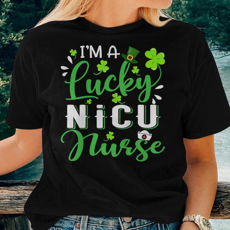 Im A Lucky Nicu Nurse Shamrock Top Hat St Patricks Day Women T-shirt Gifts for Her