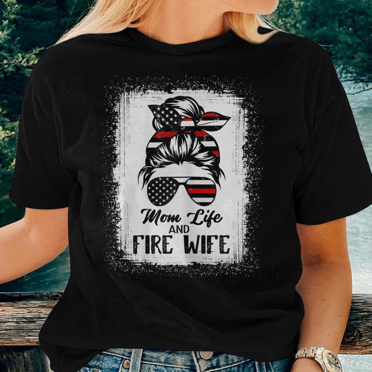 Mom Life And Fire Wife Firefighter Patriotic American Flag Women T-shirt Gifts for Her