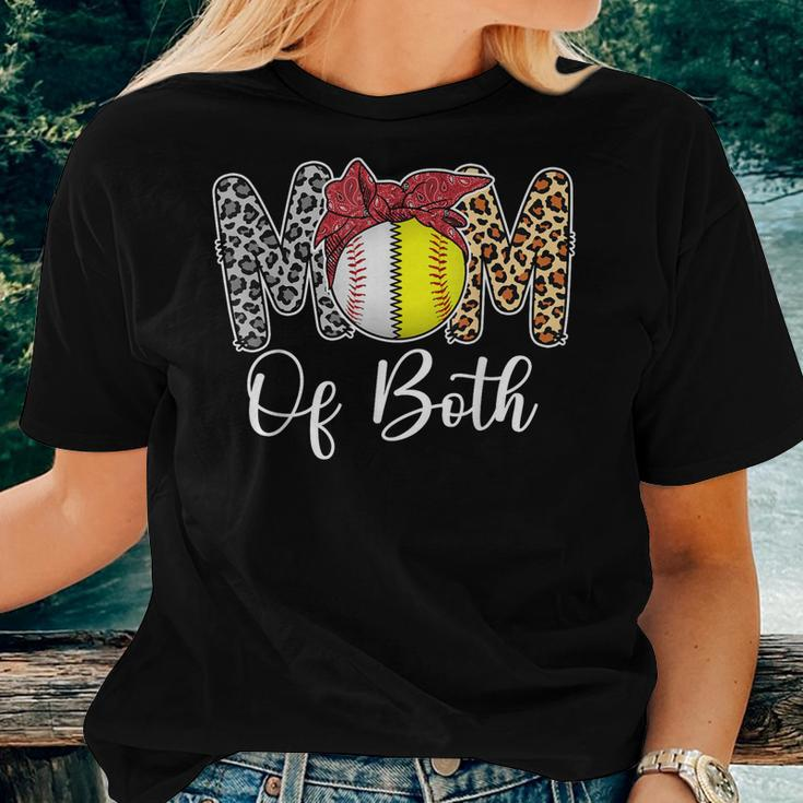 Mom Of Both Messy Bun Baseball Softball Mama Women T-shirt Gifts for Her