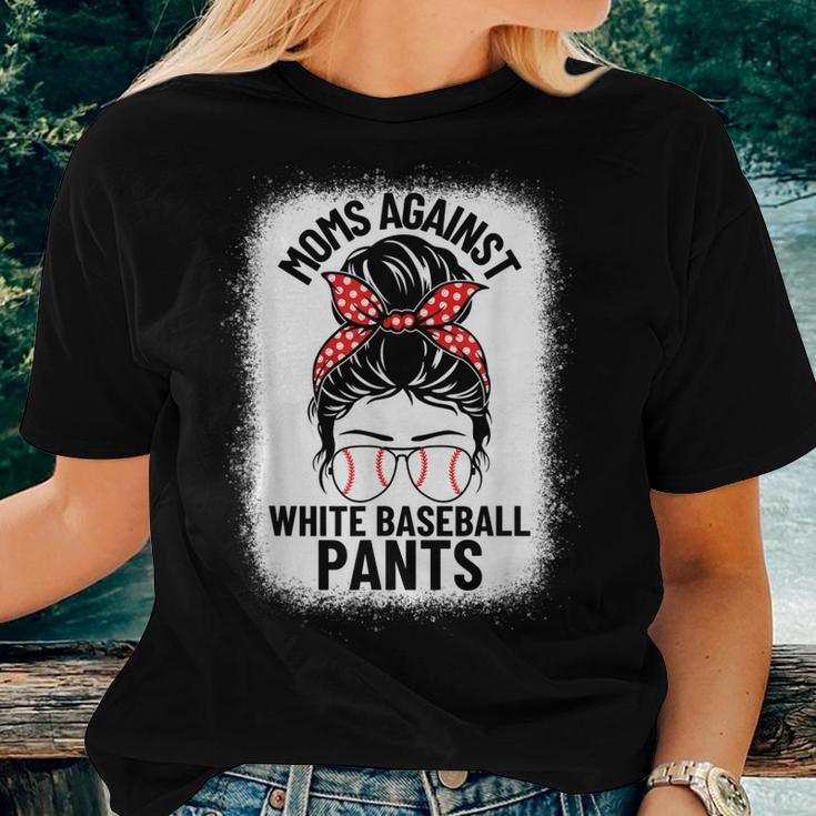 Moms Against White Baseball Pants Baseball Messy Bun Mom Women T-shirt Gifts for Her