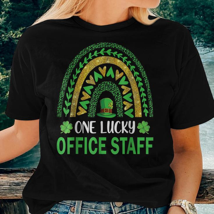 One Lucky Office Staff St Patricks Day Shamrock Rainbow Women T-shirt Gifts for Her