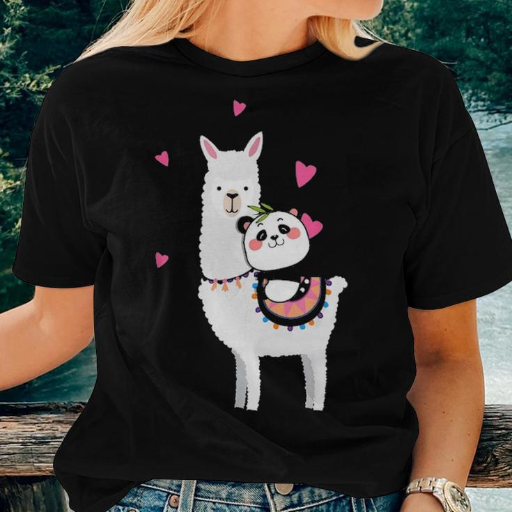 Panda Riding Llama Best Friends Alpaca Animal Lover Gift Women T-shirt Gifts for Her