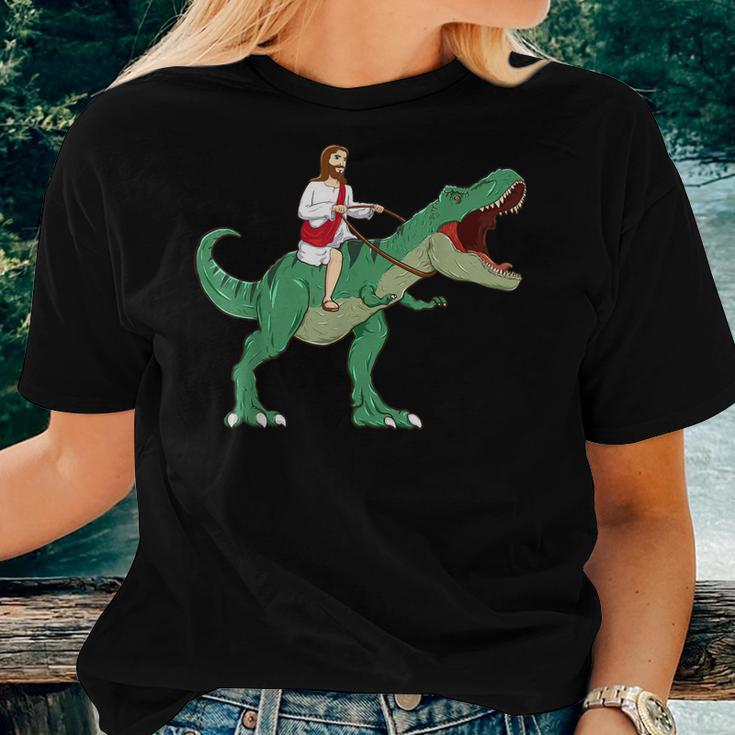 Parody Jesus Riding Dinosaur Meme Dino Lover Believer Women T-shirt Gifts for Her