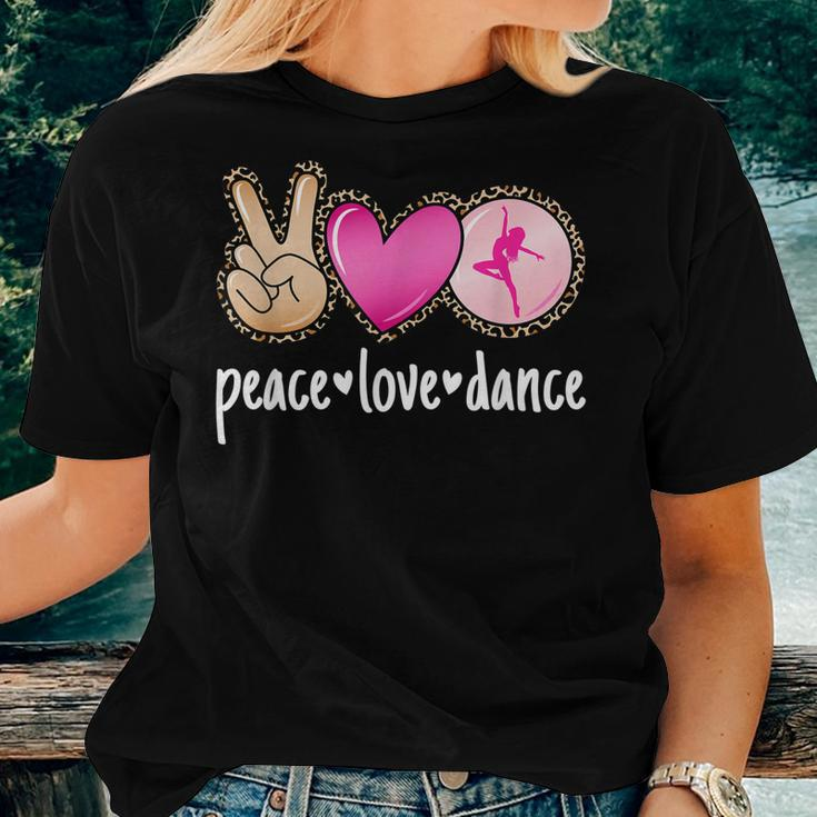 Peace Love Dance Leopard Print Mom Women Girls Dancing Women T-shirt Gifts for Her
