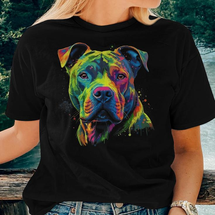 Pit Bull Mom Dog Lover Colorful Artistic Pitbull Owner Women Women Crewneck Short T-shirt Gifts for Her