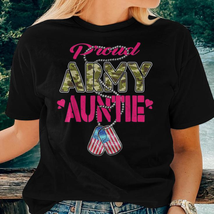 Proud Army Auntie Camo Us Flag Dog Tags Pride Military Aunt Women T-shirt Gifts for Her