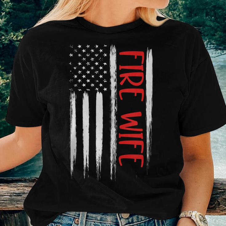 Proud Fire Wife Thin Red Line American Flag Firefighter Gift Women T-shirt Gifts for Her