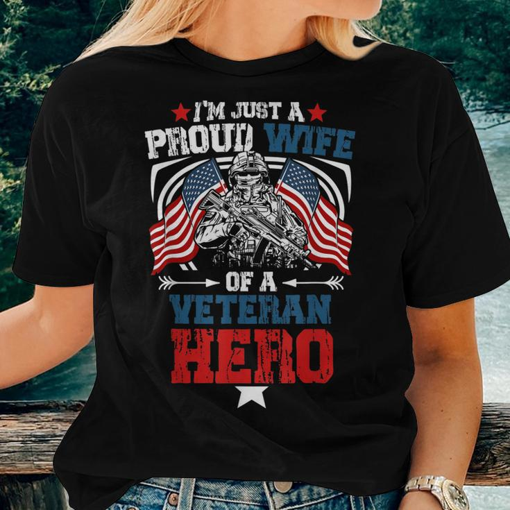 Proud Wife Veteran Hero Us Flag Vintage Veterans Day Husband Women T-shirt Gifts for Her