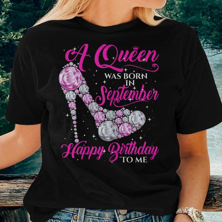 Womens A Queen Was Born In September Shirt Lovely Birthday Women T-shirt Gifts for Her