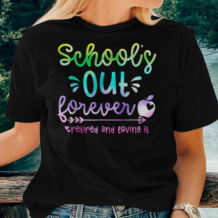 Schools Out Forever Retired & Loving It Funny Teacher Summer Women Crewneck Short T-shirt Gifts for Her