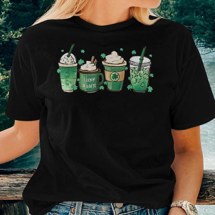 St Patricks Day Coffee Lover Lucky Latte Irish Shamrock Women T-shirt Gifts for Her