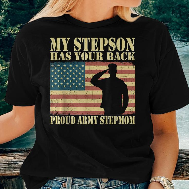 My Stepson Has Your Back Proud Army Stepmom Military Mom Women T-shirt Gifts for Her