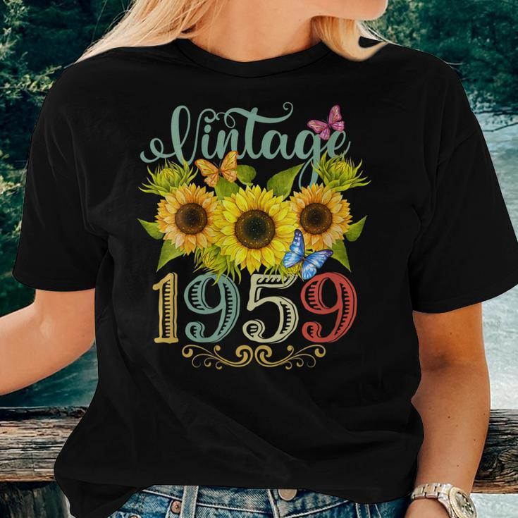 Womens Sunflower Floral Butterfly Vintage 1959 64Th Birthday Women T-shirt Gifts for Her