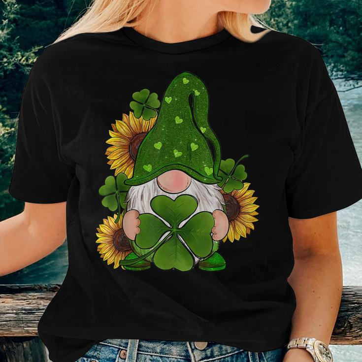 Sunflower Gnome Shamrocks Irish Love St Patricks Day Lucky Women T-shirt Gifts for Her