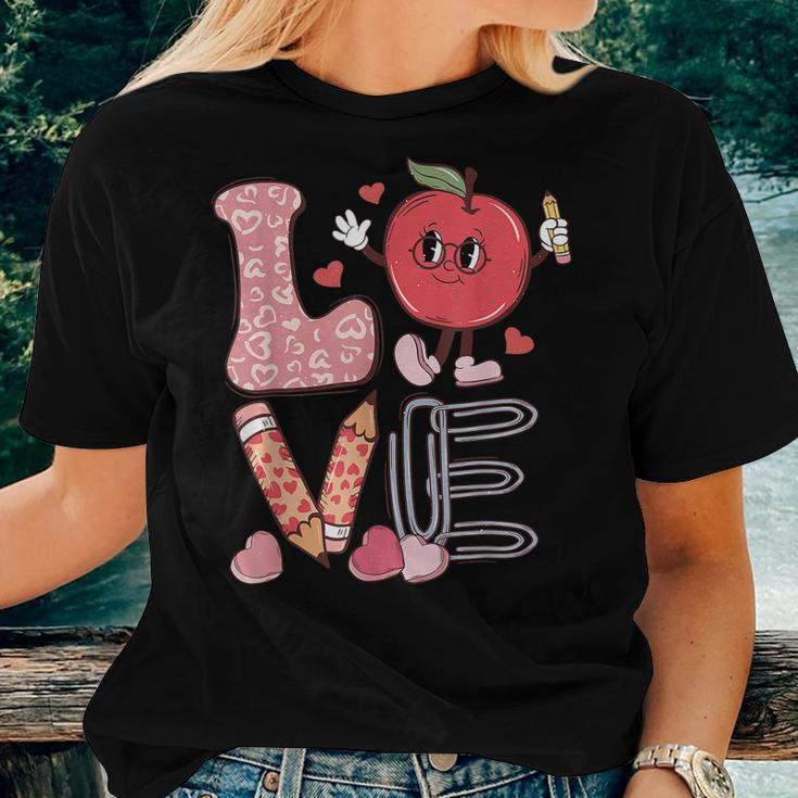 Valentine Teacher Love Retro Groovy Valentines Day Teachers Women T-shirt Gifts for Her