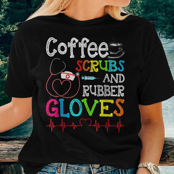 Valentines Day Nursing Coffee Scrubs And Rubber Gloves Nurse Women T-shirt Gifts for Her