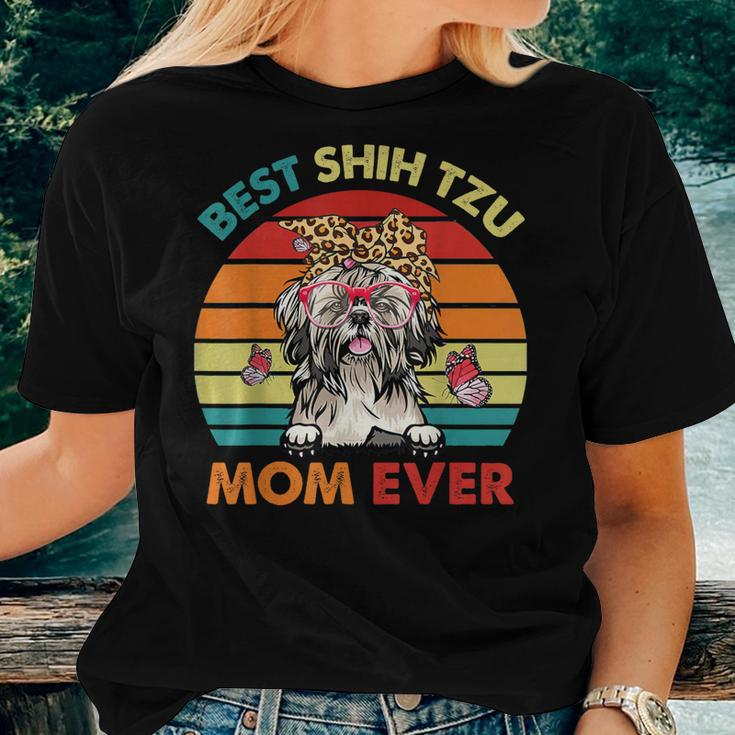 Vintage Retro Best Shih Tzu Mom Ever Cute Dog Headband Women T-shirt Gifts for Her