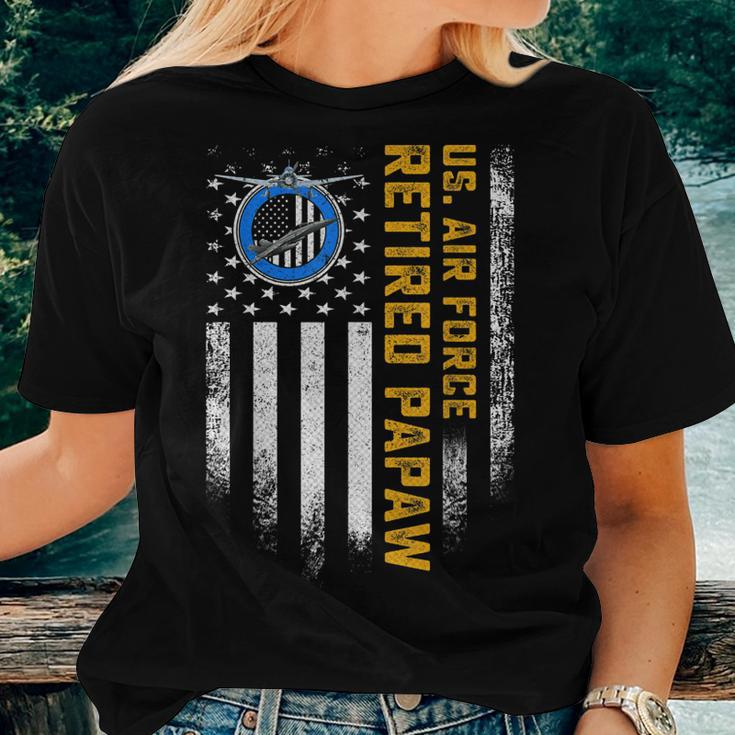 Vintage Usa Flag Retired Us Air Force Veteran Papaw Women T-shirt Gifts for Her