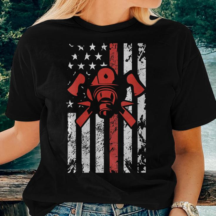 Womens American Flag Fire Fighter Women T-shirt Gifts for Her