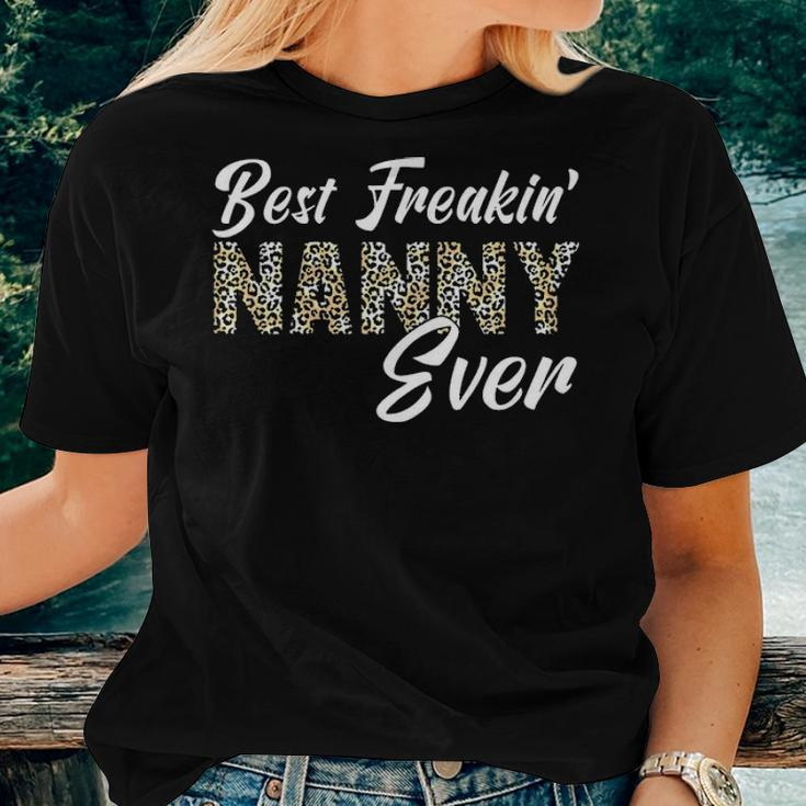 Womens Best Freakin Nanny Ever Leopard Mothers Day Nanny Gift Women T-shirt Gifts for Her