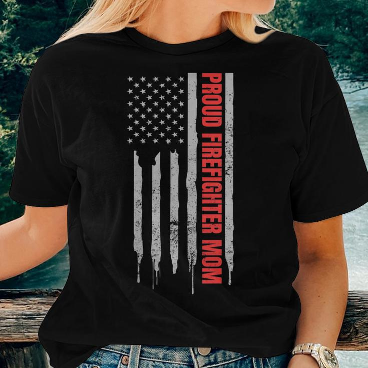 Womens Proud Firefighter Mom Design Patriotic Us Flag Gift Women T-shirt Gifts for Her
