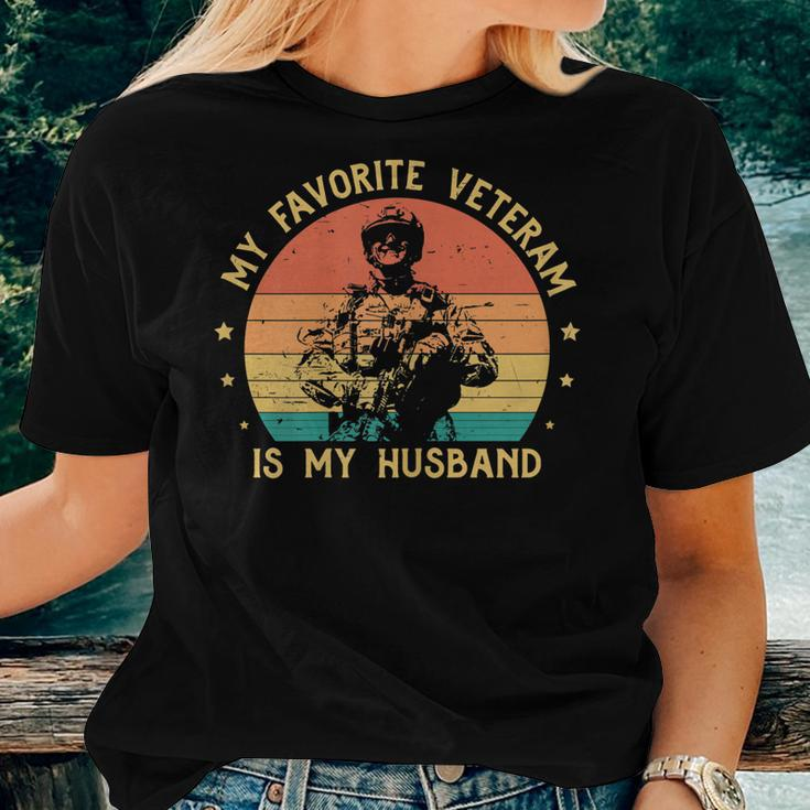 Womens Veteran Wife My Favorite Veteran Is My Husband Veterans Day Women T-shirt Gifts for Her