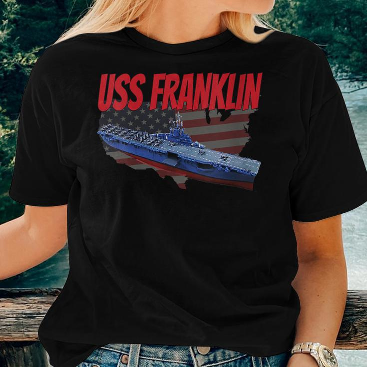 Womens Ww2 Aircraft Carrier Uss Franklin Cv-13 Usa Flag Pacific War Women T-shirt Gifts for Her