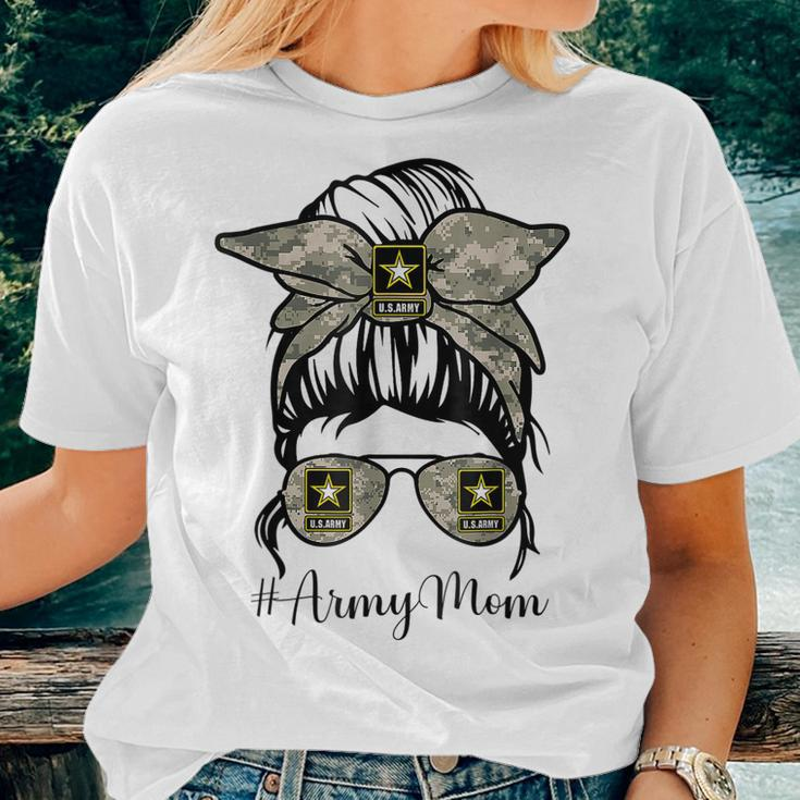 Army Mom Messy Bun Hair Glasses Mommy Mother Women T-shirt Gifts for Her