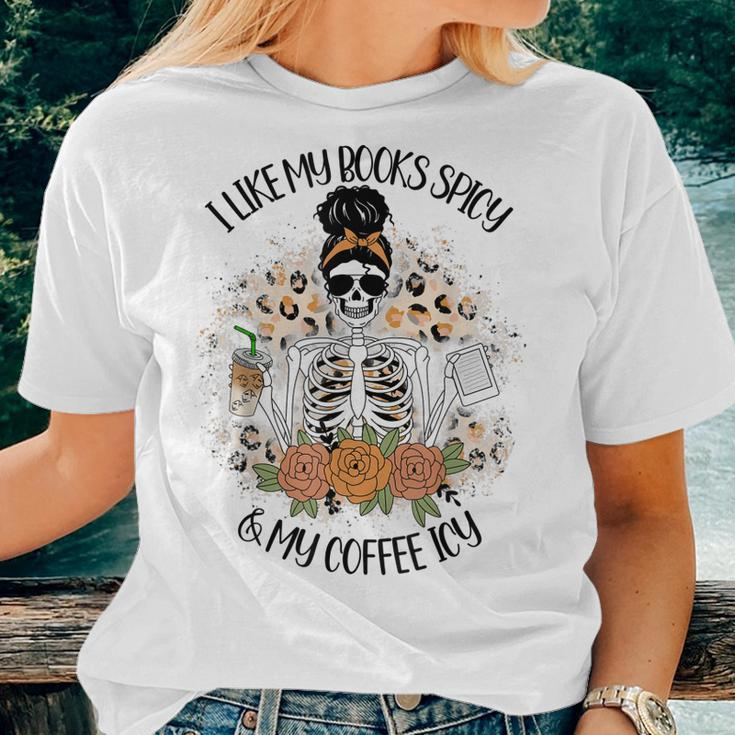 I Like My Books Spicy And My Coffee Icy Women Skeleton Women T-shirt Gifts for Her
