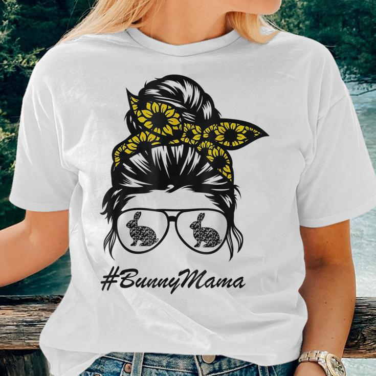Bunny Mama Messy Bun Sunflower Rabbit Mom Messy Bun Hair Women T-shirt Gifts for Her