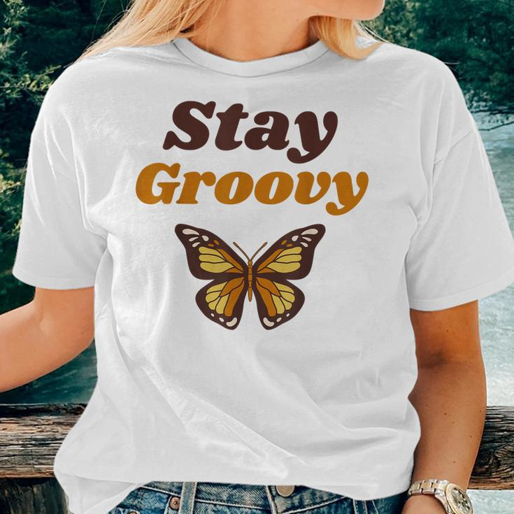 Butterfly Stay Groovy Retro Hippie Positive Mind Happy Life Women T-shirt Gifts for Her