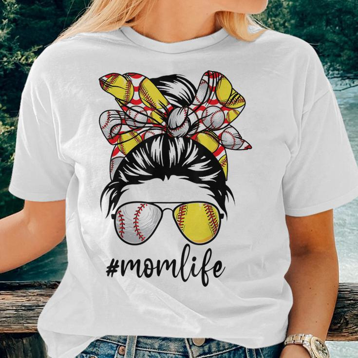 Cute Mom Women Life Baseball Softball Messy Bun Women T-shirt Gifts for Her