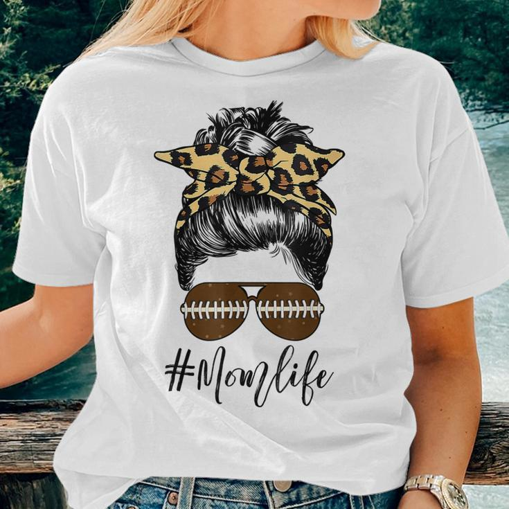 Cute Mom Life Football Skull Messy Bun Hair Mothers Women T-shirt Gifts for Her