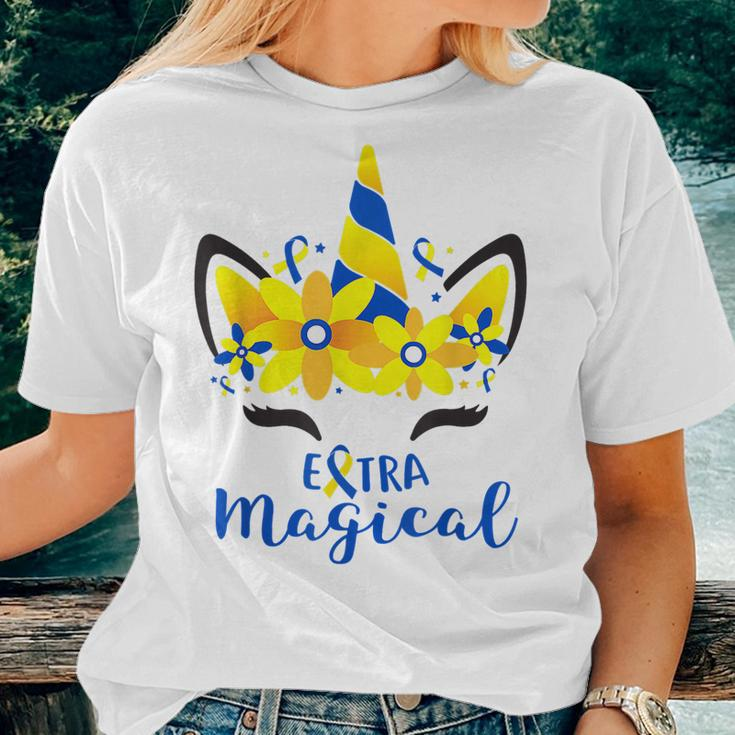 Down Syndrome Awareness Unicorn Girl Mom Extra Magical Women T-shirt Gifts for Her
