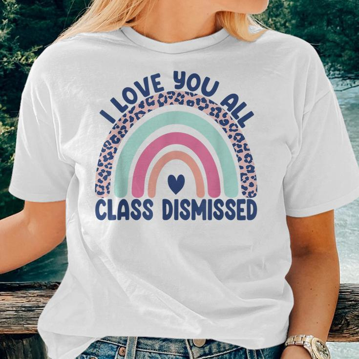 Funny Teacher I Love You All Class Dismissed Leopard Rainbow Women Crewneck Short T-shirt Gifts for Her