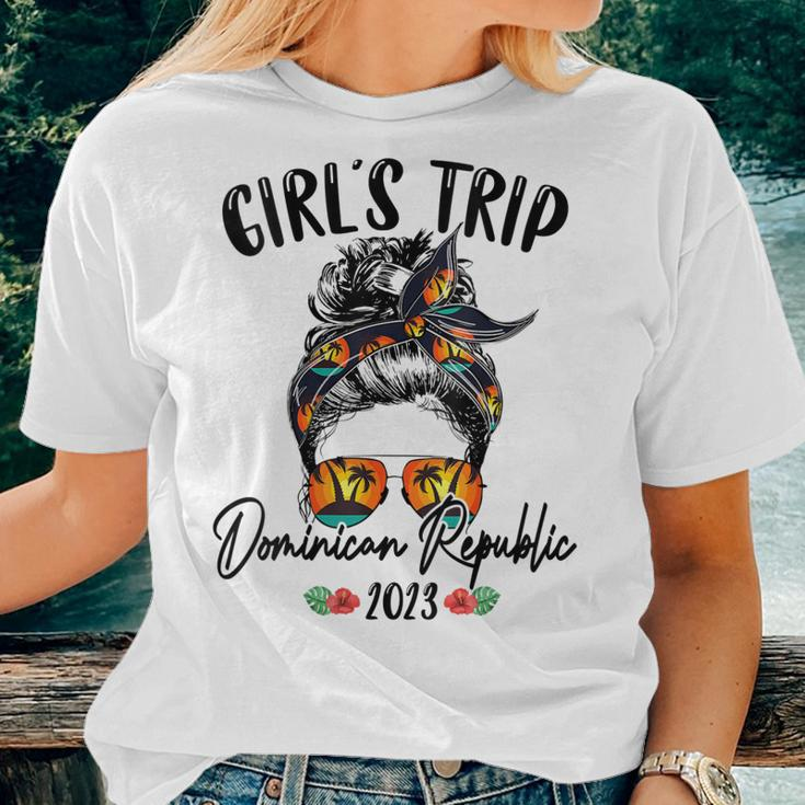 Womens Girls Trip Dominican Republic 2023 Bun Hair Group Besties Women T-shirt Gifts for Her