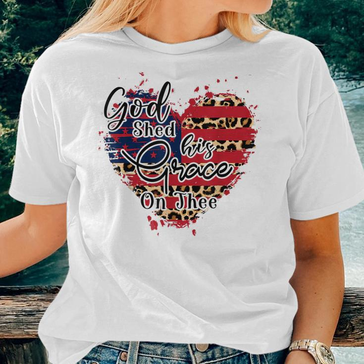 God Shed His Grace On Thee American Flag Patriotic Women T-shirt Gifts for Her
