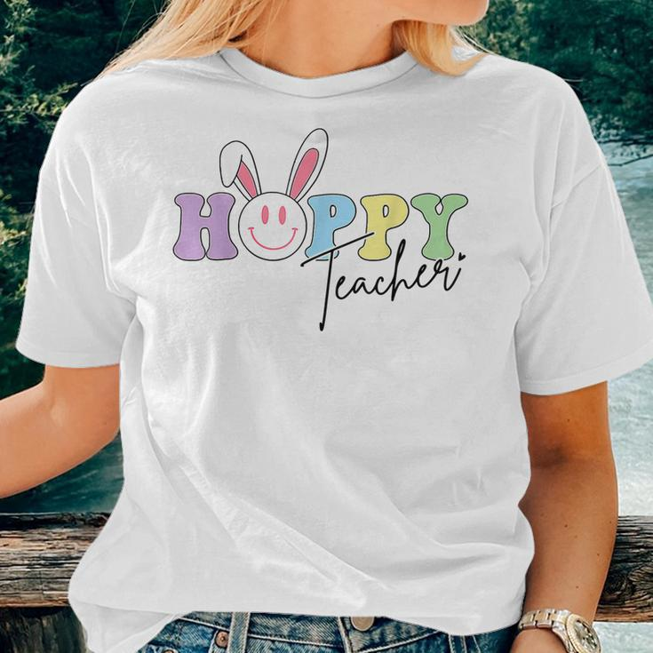Hoppy Teacher Easter Bunny Ears With Smile Face Meme Women T-shirt Gifts for Her