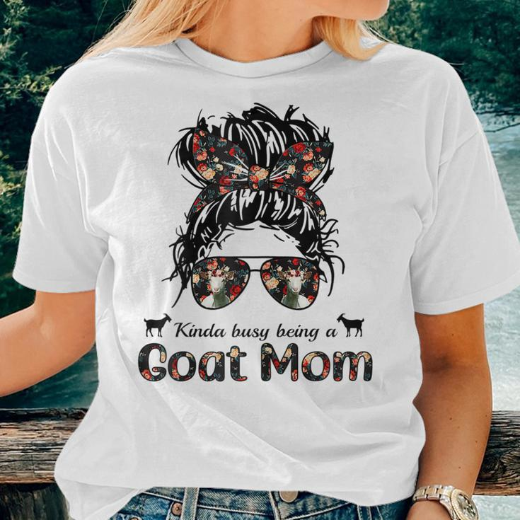 Kinda Busy Being A Goat Mom Messy Hair In Bun Bandana Women T-shirt Gifts for Her