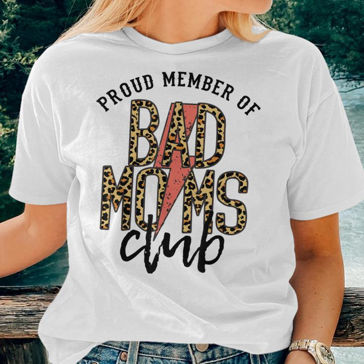 Leopard Proud Member Of Bad Moms Club Lightning Bolt Western Women T-shirt Gifts for Her