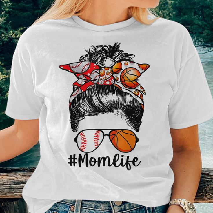 Mom Life Baseball Basketball Aunt Messy Bun Women T-shirt Gifts for Her