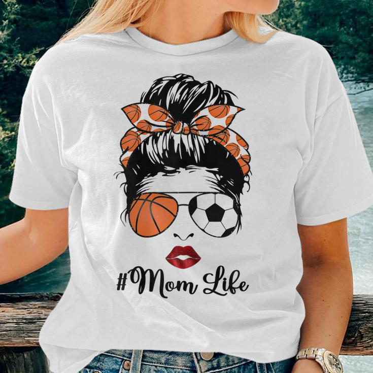 Mom Life Basketball Soccer Mom Bandana Messy Bun Women T-shirt Gifts for Her
