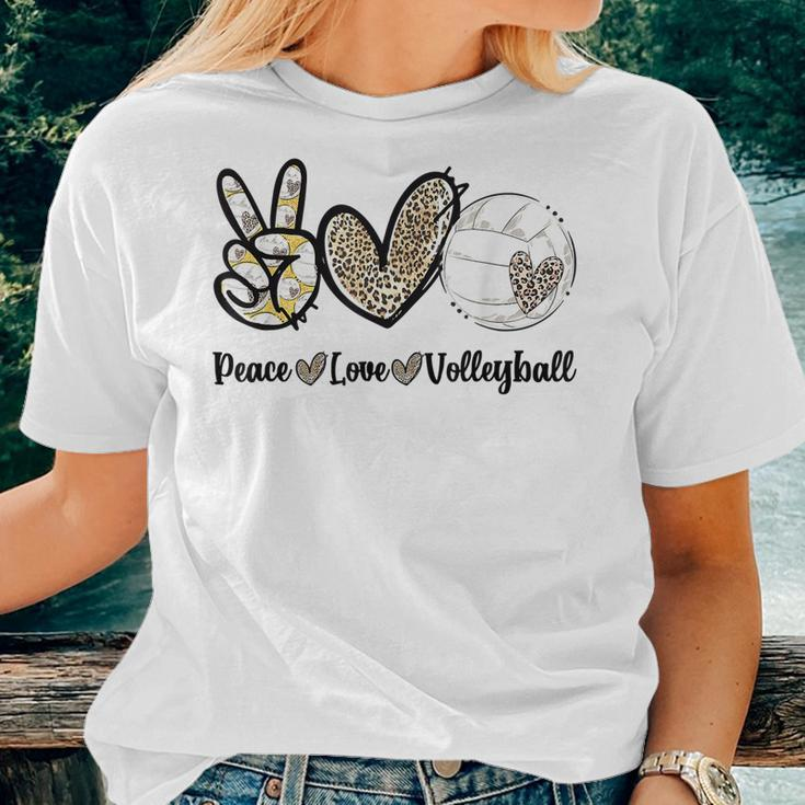 Peace Love Volleyball Mom Leopard Print Cheetah Pattern Women T-shirt Gifts for Her
