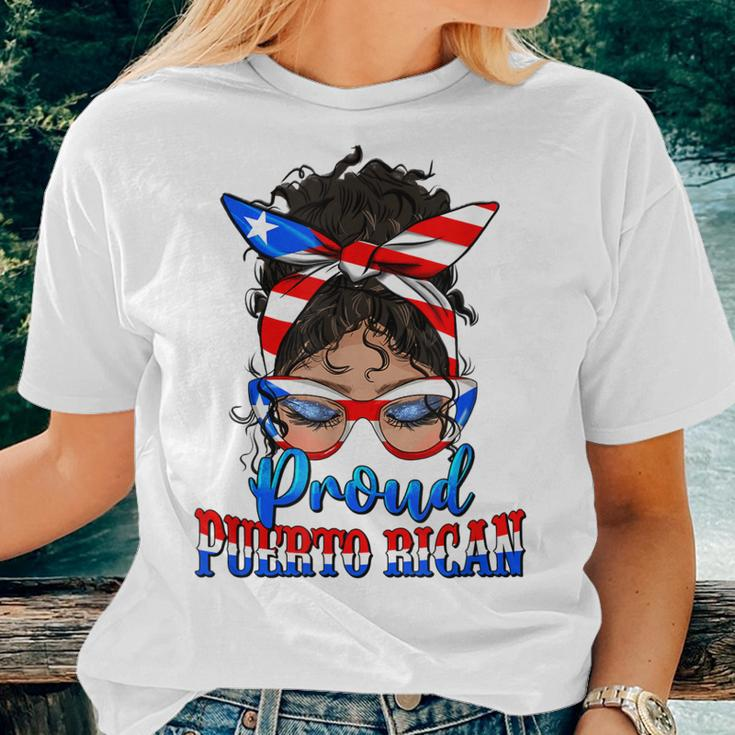 Proud Puerto Rican Latina Messy Bun Mama Puerto Rico Flag Women T-shirt Gifts for Her