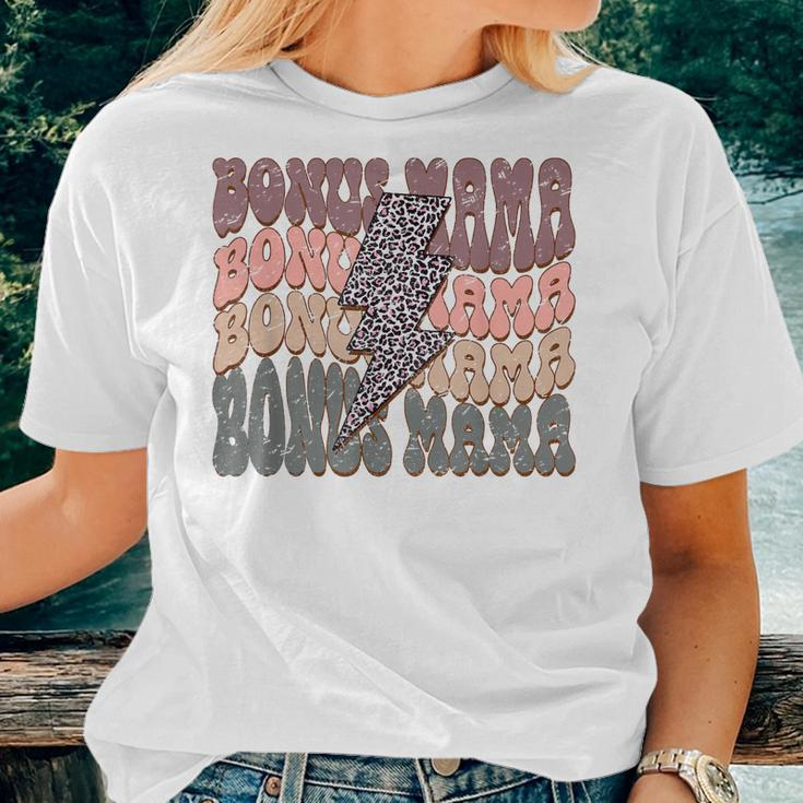 Retro Bonus Mama Leopard Lightning Bolt Western Stepmother Women Crewneck Short T-shirt Gifts for Her