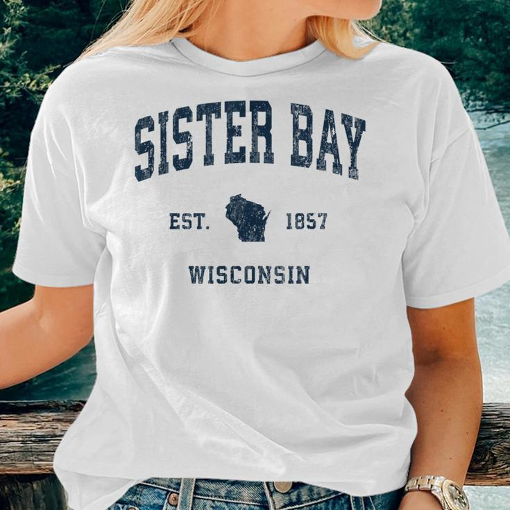 Sister Bay Wisconsin Wi Vintage Athletic Navy Sports Women T-shirt Gifts for Her