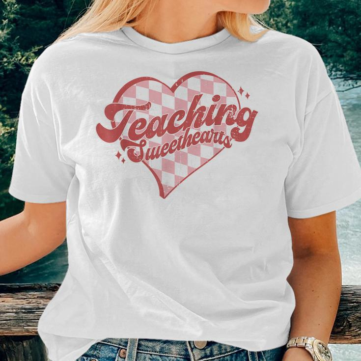 Teaching Sweethearts Checkered Heart Valentines Day Teacher Women T-shirt Gifts for Her