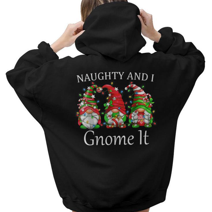 Naughty And I Gnome It Christmas Pajamas Gnomes Funny Xmas  Aesthetic Words Graphic Back Print Hoodie Gift For Teen Girls