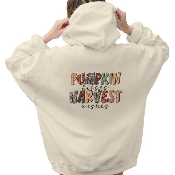 Funny Fall Pumpkin Kisses And Harvest Wishes Aesthetic Words Graphic Back Print Hoodie Gift For Teen Girls