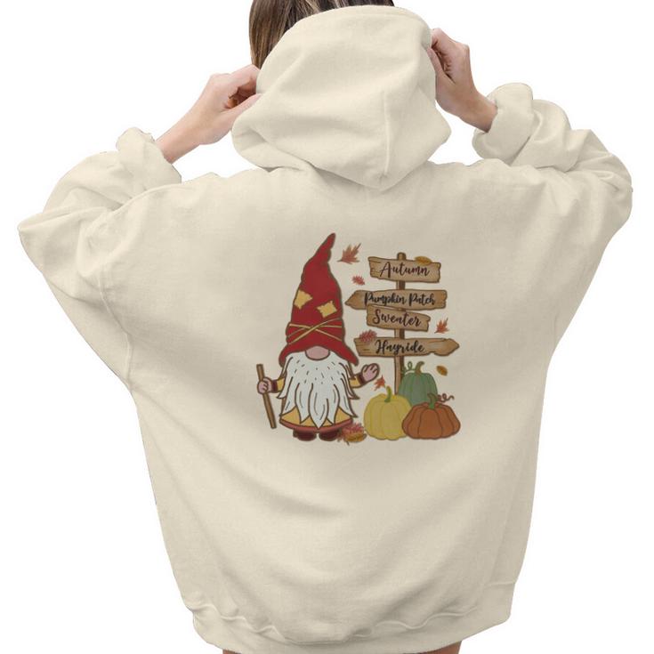 Funny Gnomes Family Pumpkin Patch Aesthetic Words Graphic Back Print Hoodie Gift For Teen Girls